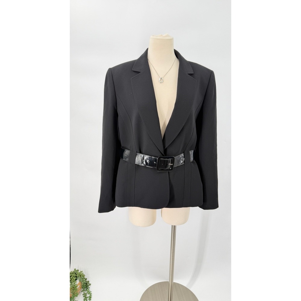 Tahari Blazer Womens 16 Black Arthur S Levine Belted Patent Buckle Professional